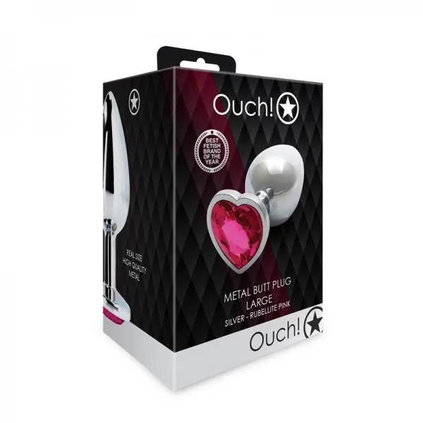 Anal Seductucom Shots Ouch Heart Gem Butt Plug Large SilverRubellite Pink
