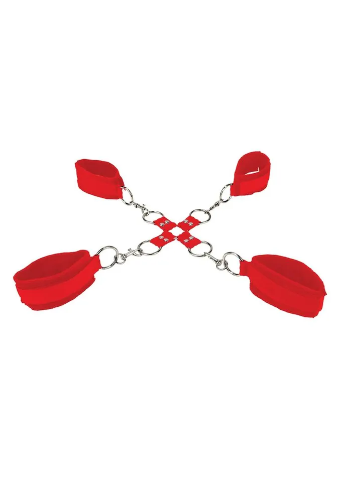 Ouch Velcro Hand And Leg Cuffs Red ECN Couples