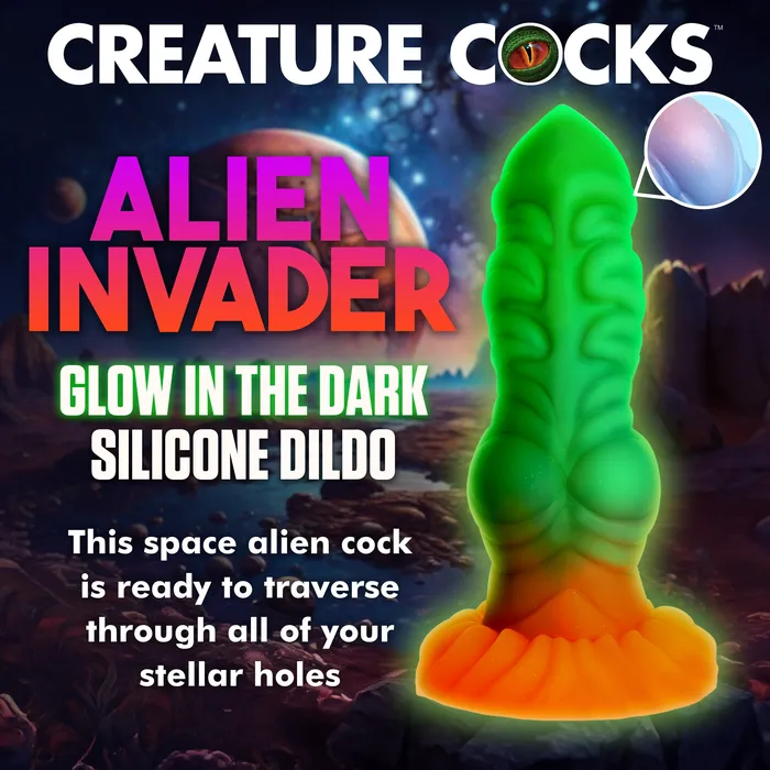 Alien Invader GlowInTheDark Silicone Dildo Creature Cocks Dildos