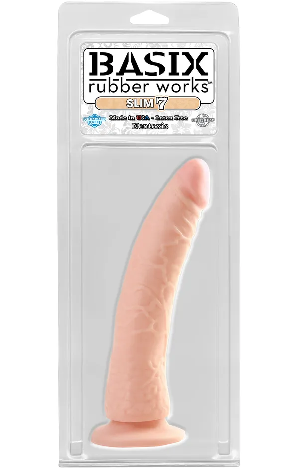 Dildos Adult Superstores Rockdale Pipedream Basix Rubber Works 7 inch Slim Tapered Realistic Dildo with Suction Cup Mount Base Natural Flesh