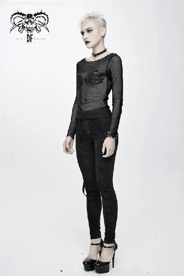 EVEs SECRETS Anal Mesh Sleeve Top Skeleton Hands Design Slim Black Fit