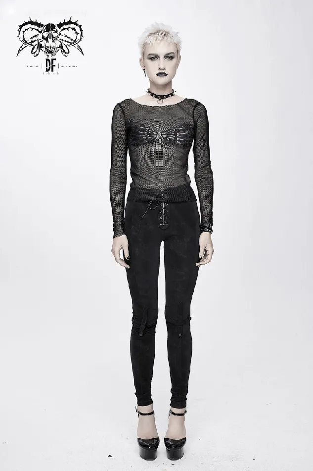 EVEs SECRETS Anal Mesh Sleeve Top Skeleton Hands Design Slim Black Fit