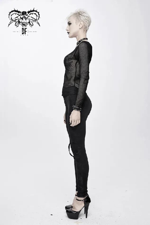 EVEs SECRETS Anal Mesh Sleeve Top Skeleton Hands Design Slim Black Fit