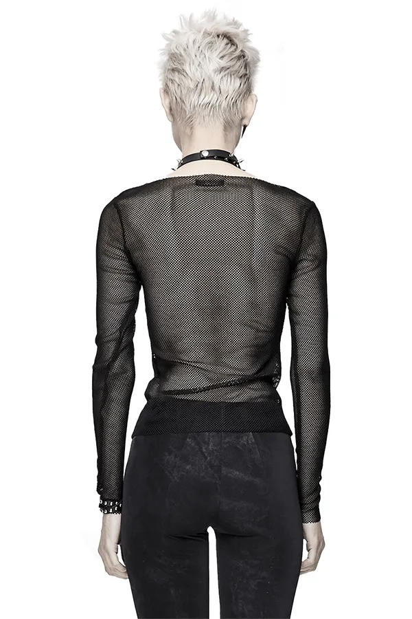 EVEs SECRETS Anal Mesh Sleeve Top Skeleton Hands Design Slim Black Fit