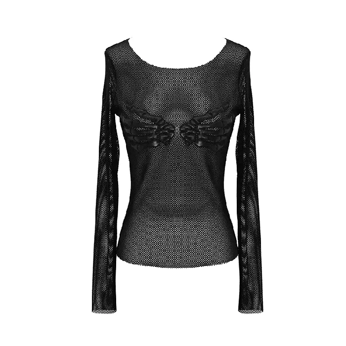 EVEs SECRETS Anal Mesh Sleeve Top Skeleton Hands Design Slim Black Fit