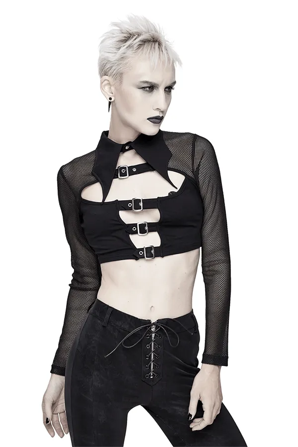 EVEs SECRETS Male Sex Toys Mesh Sleeve Crop Top with Buckles Gothic Black Mesh Top EVEs SECRETS Male Sex Toys Mesh Sleeve Crop Top with Buckles Gothic Black Mesh Top