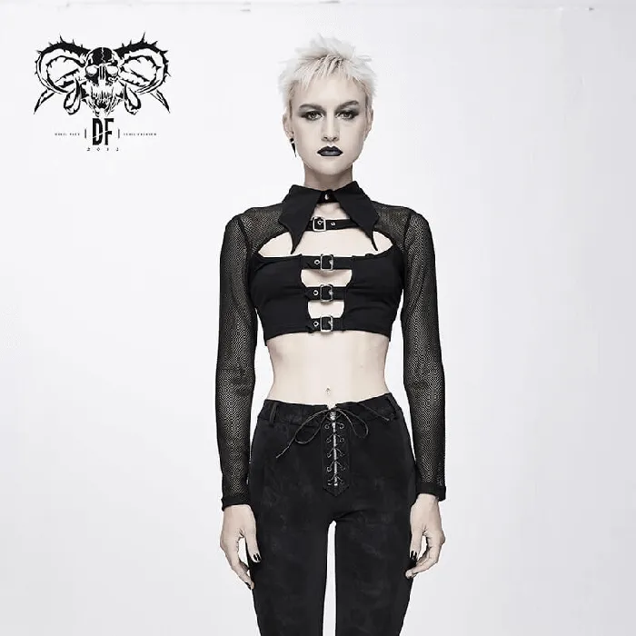 EVEs SECRETS Male Sex Toys Mesh Sleeve Crop Top with Buckles Gothic Black Mesh Top