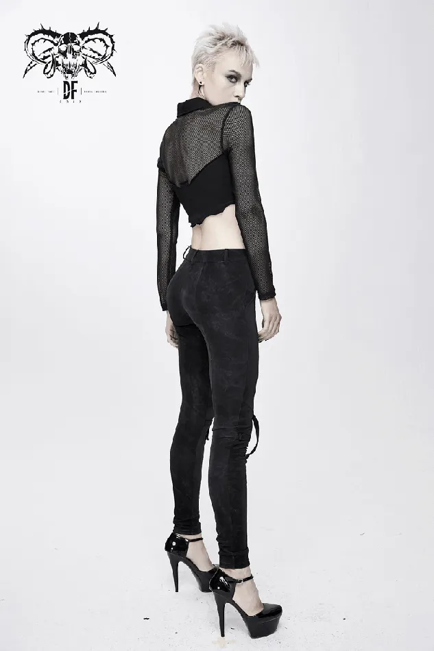 EVEs SECRETS Male Sex Toys Mesh Sleeve Crop Top with Buckles Gothic Black Mesh Top