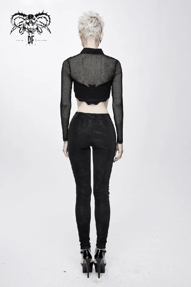 EVEs SECRETS Male Sex Toys Mesh Sleeve Crop Top with Buckles Gothic Black Mesh Top