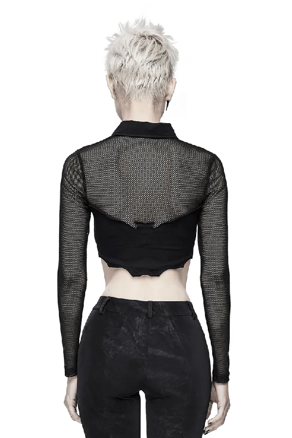 EVEs SECRETS Male Sex Toys Mesh Sleeve Crop Top with Buckles Gothic Black Mesh Top