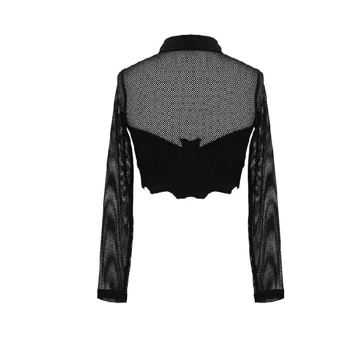 EVEs SECRETS Male Sex Toys Mesh Sleeve Crop Top with Buckles Gothic Black Mesh Top