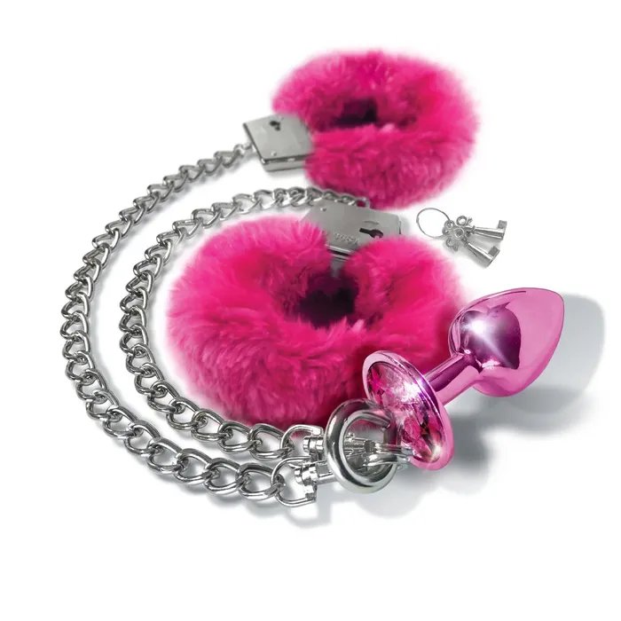 Global Novelties LLC Anal Nixie Metal Butt Plug Furry Handcuff Set Medium All Colors