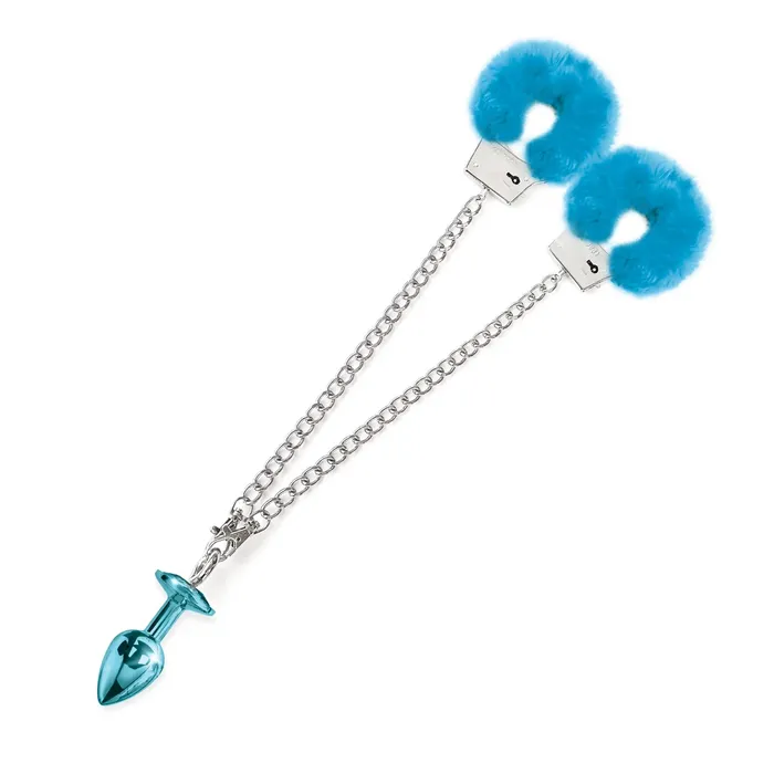 Global Novelties LLC Anal Nixie Metal Butt Plug Furry Handcuff Set Medium All Colors