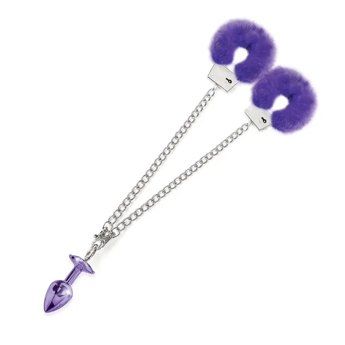 Global Novelties LLC Anal Nixie Metal Butt Plug Furry Handcuff Set Medium All Colors