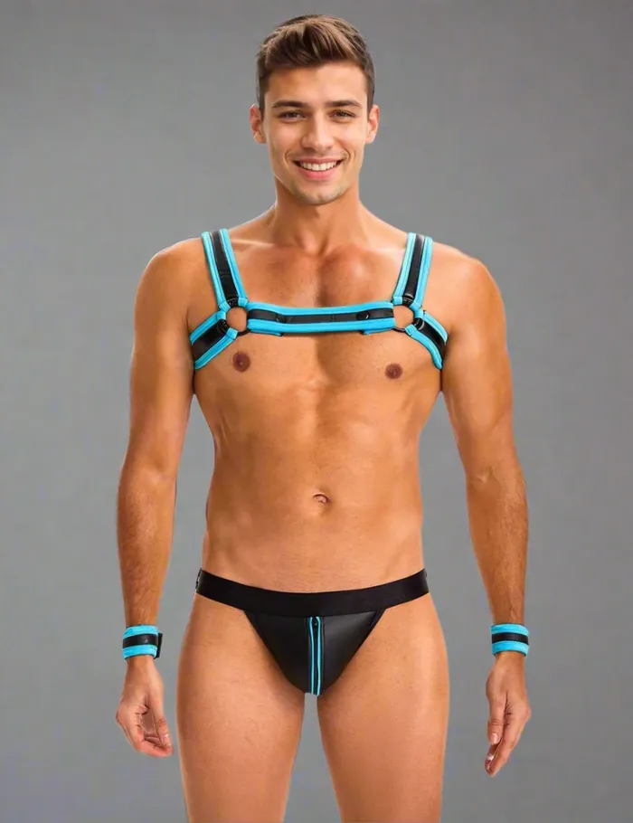 Mens PU Leather Harness Zipper Underwear Set with Open Back and Detachable Bracelets by Scandals Scandals Menswear Female Sex Toys Mens PU Leather Harness Zipper Underwear Set with Open Back and Detachable Bracelets by Scandals Scandals Menswear Female Sex Toys