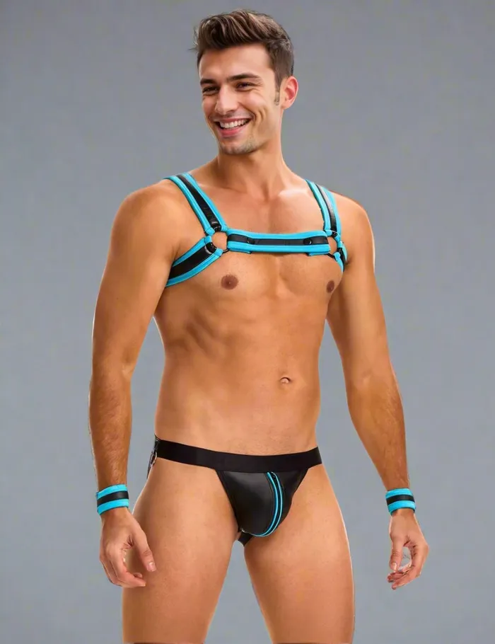 Mens PU Leather Harness Zipper Underwear Set with Open Back and Detachable Bracelets by Scandals Scandals Menswear Female Sex Toys
