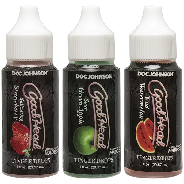 Doc Johnson Vibrators GoodHead Tingle Drops Wild Watermelon Sour Green Apple Salivating Strawberry