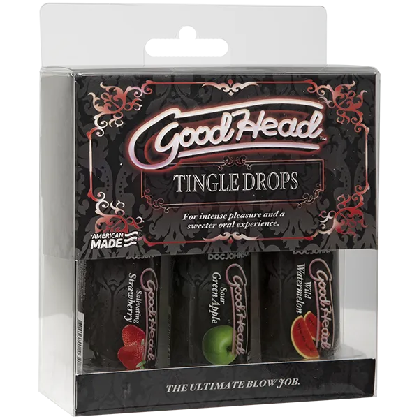 Doc Johnson Vibrators GoodHead Tingle Drops Wild Watermelon Sour Green Apple Salivating Strawberry