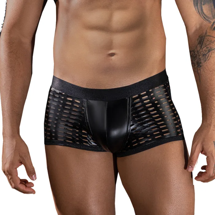 FRISKY BUSINESS SG Restraints Skivvies Black PU Leather Hollow Boxer Male Underwear FRISKY BUSINESS SG Restraints Skivvies Black PU Leather Hollow Boxer Male Underwear