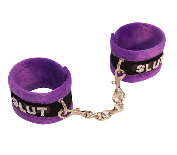 Restraints Love in Leather Love In Leather Soft Diamante Wrist Cuffs SLUT Purple Restraints Love in Leather Love In Leather Soft Diamante Wrist Cuffs SLUT Purple