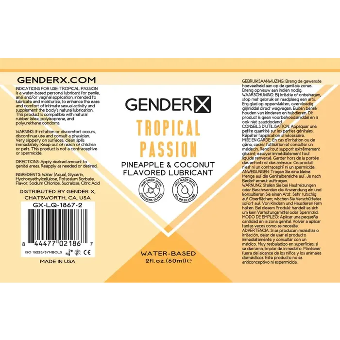 Anal Gender X Gender X Tropical Passion Pineapple Coconut Flavored WaterBased Lubricant 2 oz Anal Gender X Gender X Tropical Passion Pineapple Coconut Flavored WaterBased Lubricant 2 oz