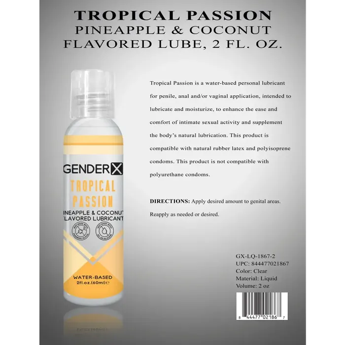 Anal Gender X Gender X Tropical Passion Pineapple Coconut Flavored WaterBased Lubricant 2 oz Anal Gender X Gender X Tropical Passion Pineapple Coconut Flavored WaterBased Lubricant 2 oz