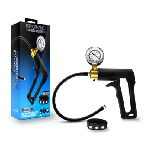Blush Female Sex Toys Blush Performance Gauge Pump Trigger with Silicone Tubing Silicone Cock Strap Black