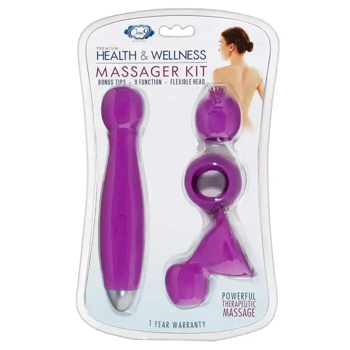 Cloud 9 Health Wellness Wand Kit 9 Function Flexible Head Purple Cloud 9 Novelties Vibrators