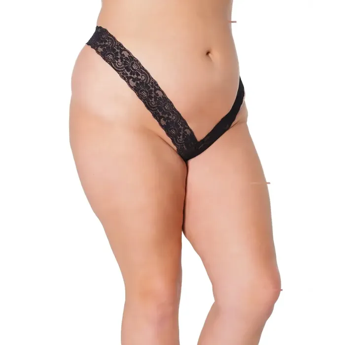 Coquette holiday Scallop Stretch Lace High Leg Thong Black Osxl Anal