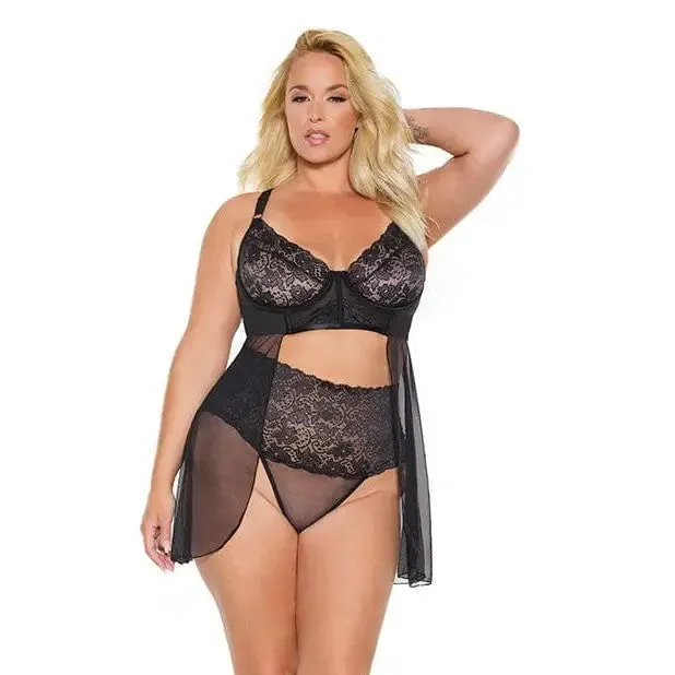 Coquette Scallop Stretch Lace Sheer Mesh Babydoll High Waist Thong Black Anal Coquette Scallop Stretch Lace Sheer Mesh Babydoll High Waist Thong Black Anal