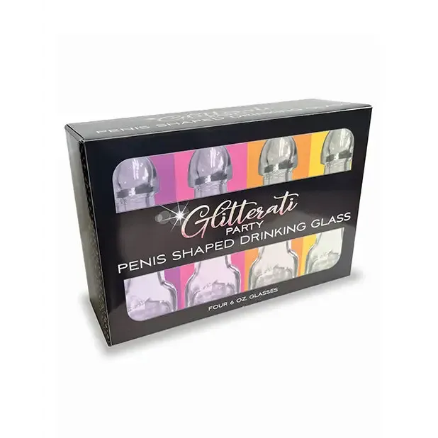 Male Sex Toys Little Genie Glitterati Party 6 oz Penis Shaped Drinking Glass 4Pack