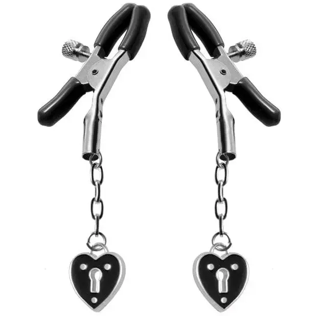 Master Series Charmed Heart Padlock Nipple Clamps Black Master Series Anal Master Series Charmed Heart Padlock Nipple Clamps Black Master Series Anal