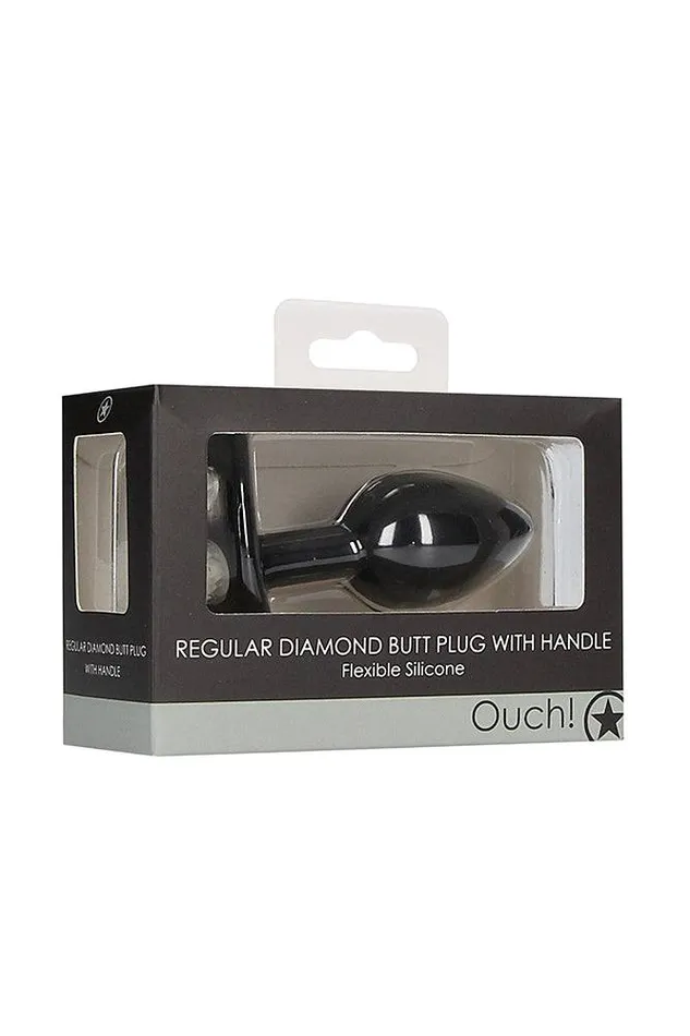 Anal Ouch by Shots Toys Diamond Butt Plug With Handle Black Assorted Shots Toys