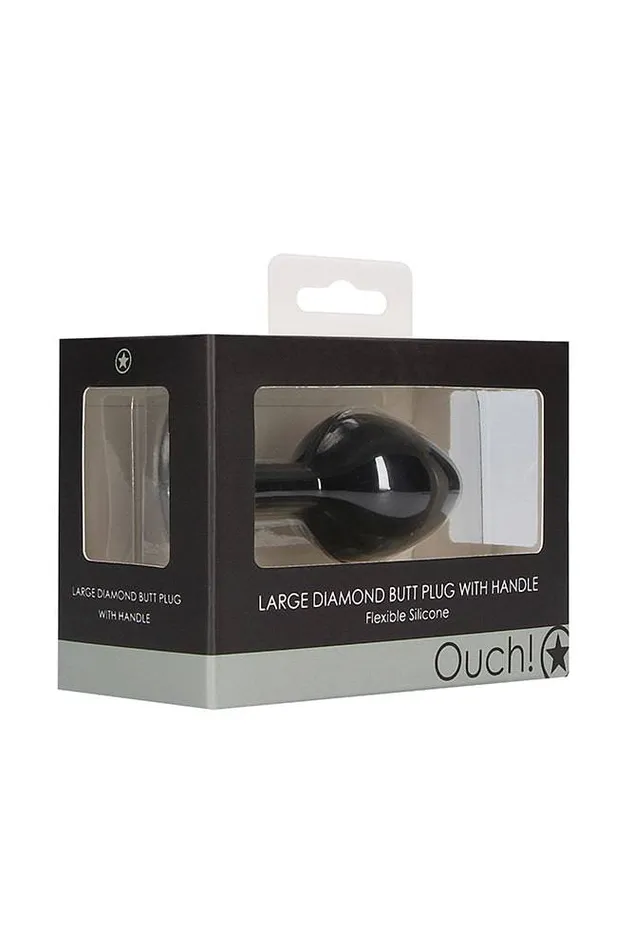 Anal Ouch by Shots Toys Diamond Butt Plug With Handle Black Assorted Shots Toys