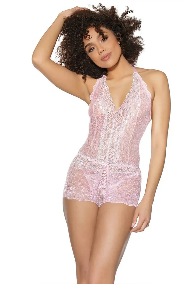 Coquette Vibrators Coquette 21510 Crotchless Teddy Pink OS