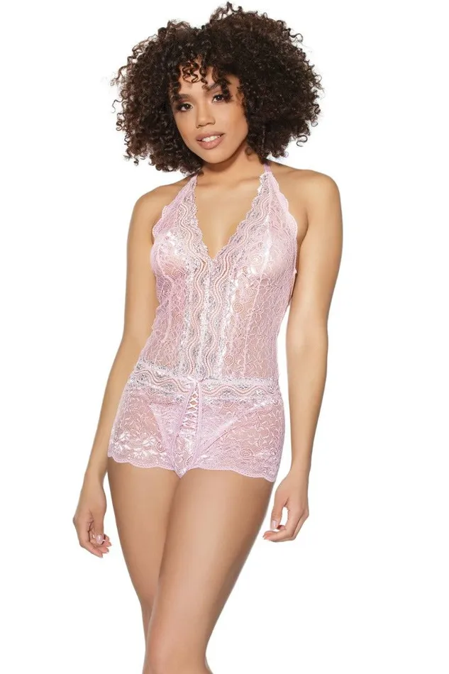 Coquette Vibrators Coquette 21510 Crotchless Teddy Pink OS