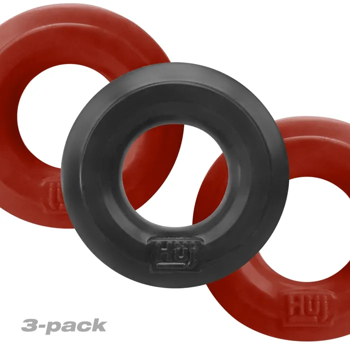 Male Sex Toys HunkyJunk HunkyJunk HUJ Cock Ring 3 Pack Cherry