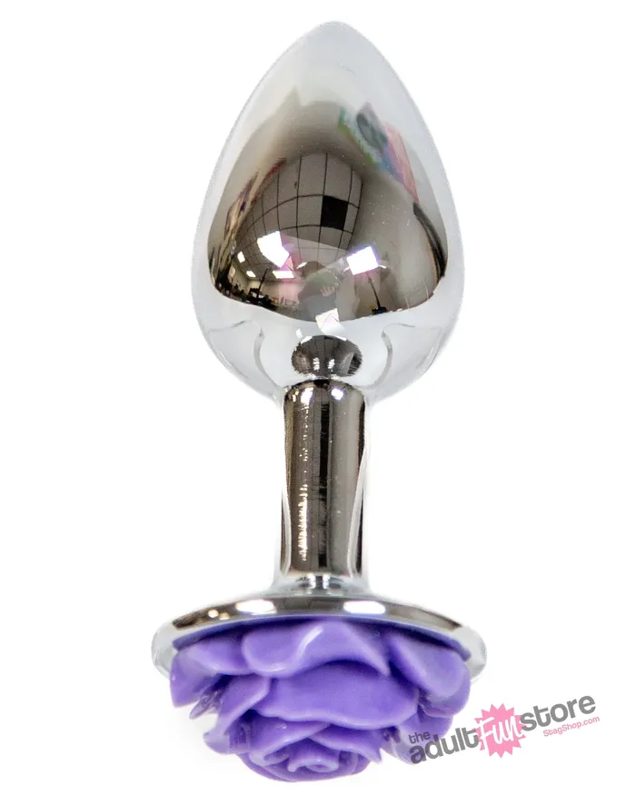NS Novelties Rear Assets Aluminum Rose Butt Plug PurpleSilver Small 3 Inch NS Novelties Anal