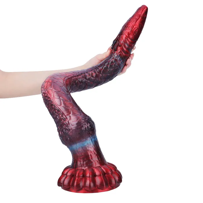 Platinum Silicone Series Anal Fantasy Octopussy Platinum Silicone Dildo 362 Inch Metallic Red
