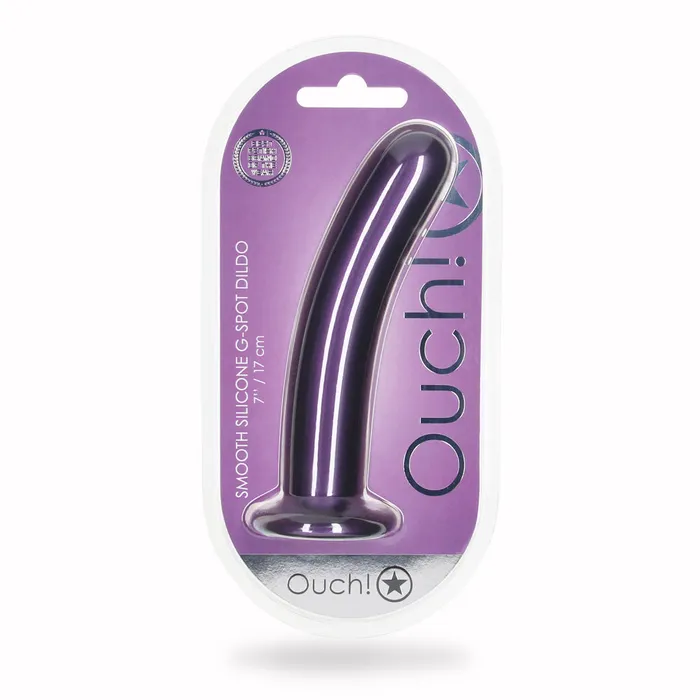Shots Ouch Liquid Silicone GSpot 7 Inch Dildo Metallic Purple Shots Toys Dildos