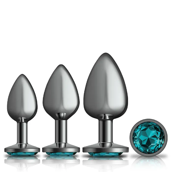 Anal Viben Cheeky Charms Metal Butt Plug Gunmetal Round Teal Anal Trainer Kit