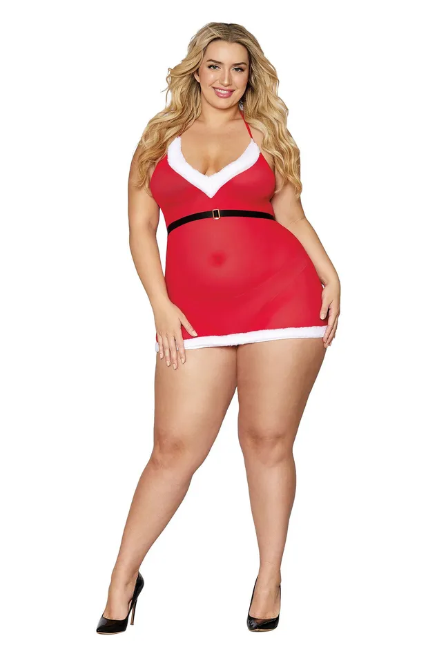 Dreamgirl Vibrators Santa Baby Chemise Queen Size Lipstick Red