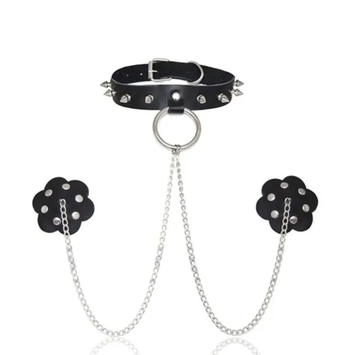 Lovegasm Male Sex Toys Studded with Spikes O Ring Choker With Nipple Covers Lovegasm Male Sex Toys Studded with Spikes O Ring Choker With Nipple Covers