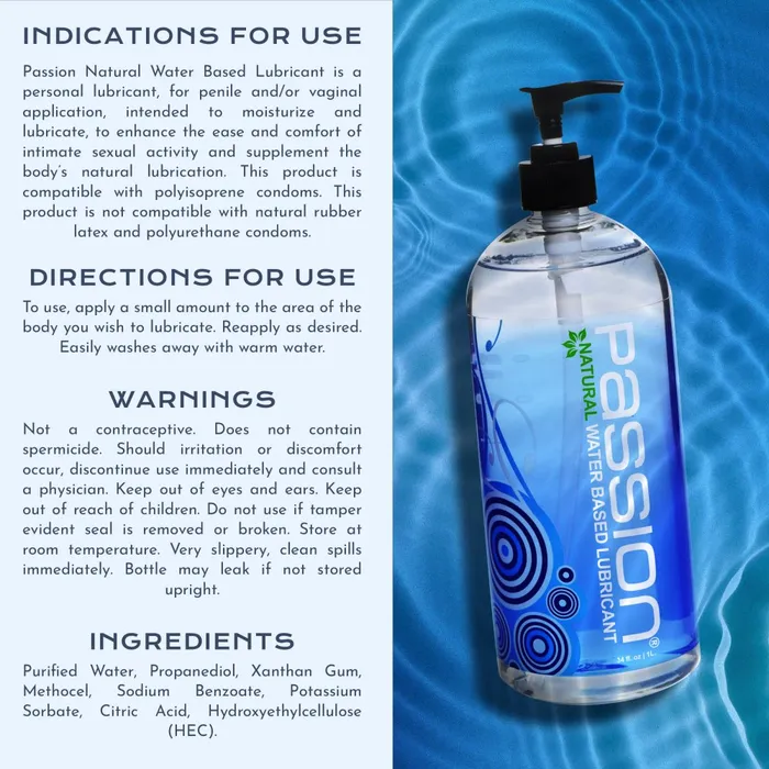 Passion Male Sex Toys 34oz Passion Natural WaterBased Lube Pump