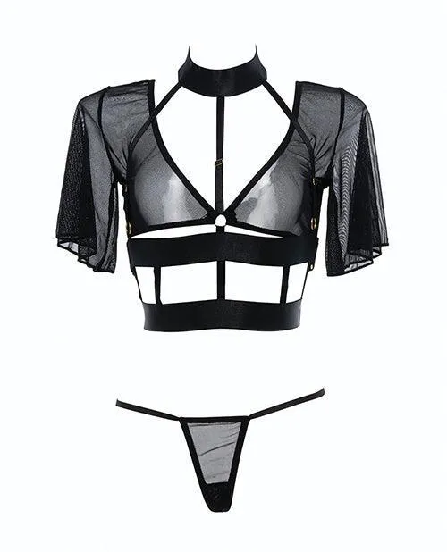 Anal Adore Dreamer Sheer Mesh Strappy Top Thong Black Os Allure Lingerie Lp