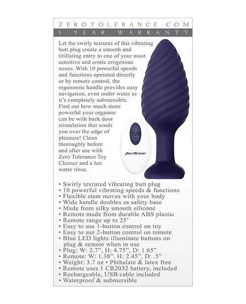 Anal Evolved Novelties INC Zero Tolerance Wicked Twister Anal Rechargeable Purple