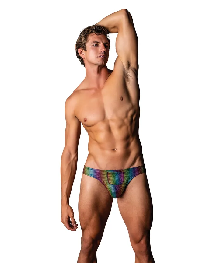 Comme Ci Comme Ca Couples Pack Play Thong wFront Condom Pouch Rainbow