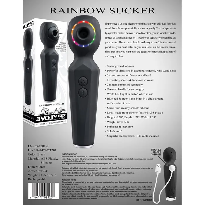 Evolved Anal Evolved Rainbow Sucker Clit Massager Black