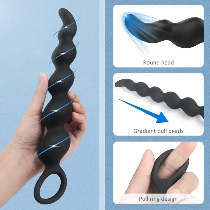 Male Sex Toys Anal Beads for MenWomen Silicone Butt Plug with Gradual Size Increase Safe Pull Ring propinkup