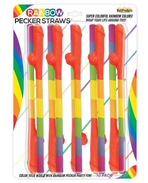 Rainbow Pecker Straws Pack Of 10 Hott Products Female Sex Toys